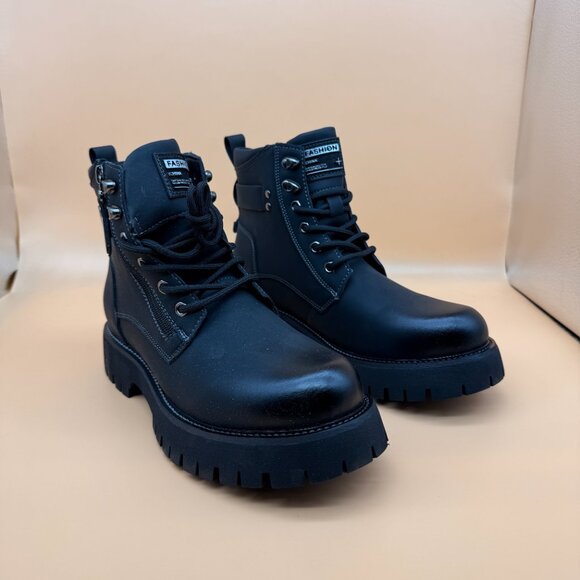 Men's US 6.5-11.5 Black Hiking Boots Lace Up Side‎ Zipper Ankle Casual Shoes - Picture 4 of 11